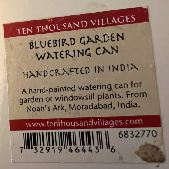 Vtg Enameled Steel Watering Can Bluebird Garden Handpainted Double-Sided India - Picture 15 of 16